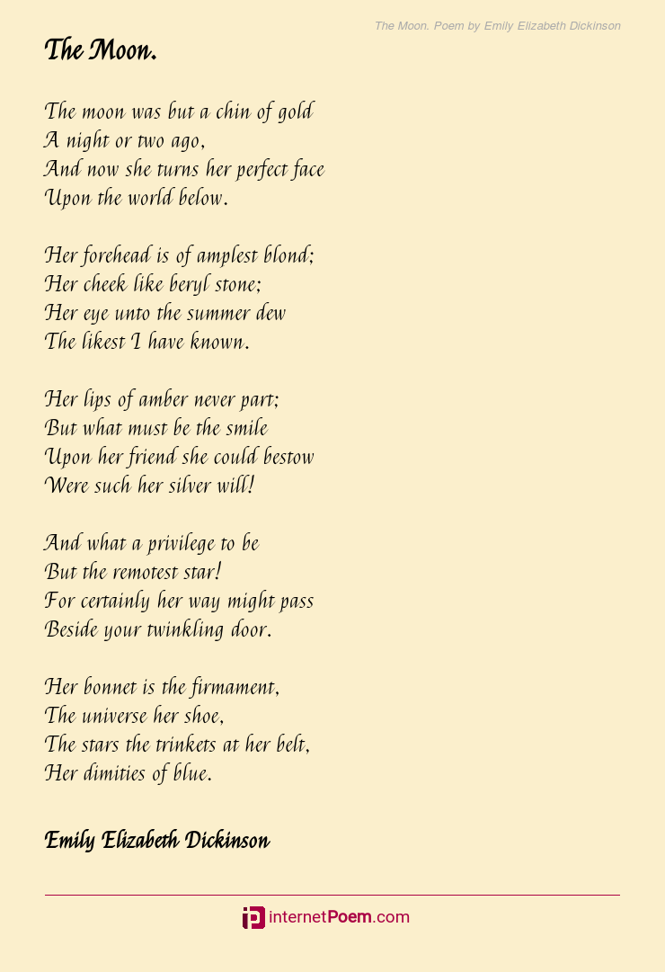 The Moon. Poem by Emily Elizabeth Dickinson