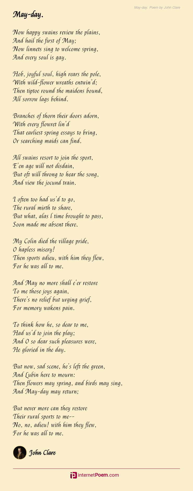 Mayday. Poem by John Clare