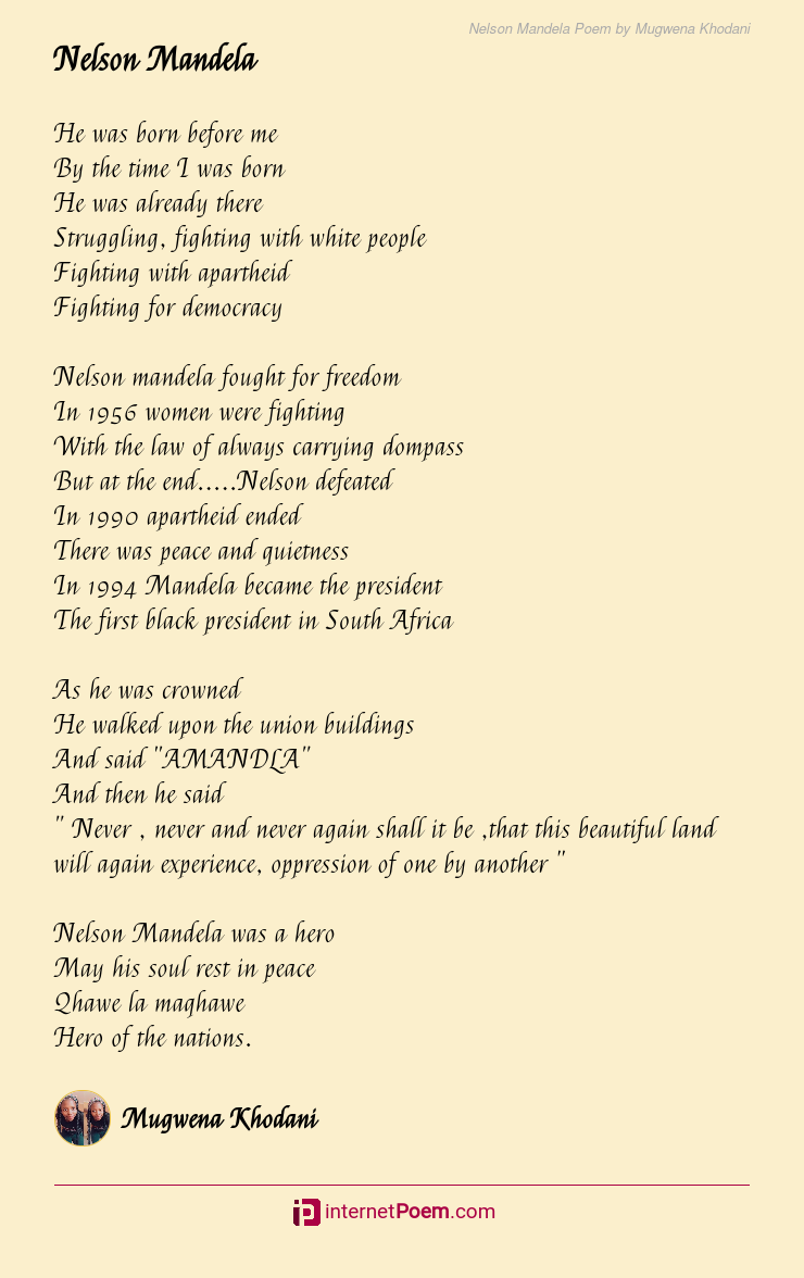 Nelson Mandela Poem By Mugwena Khodani