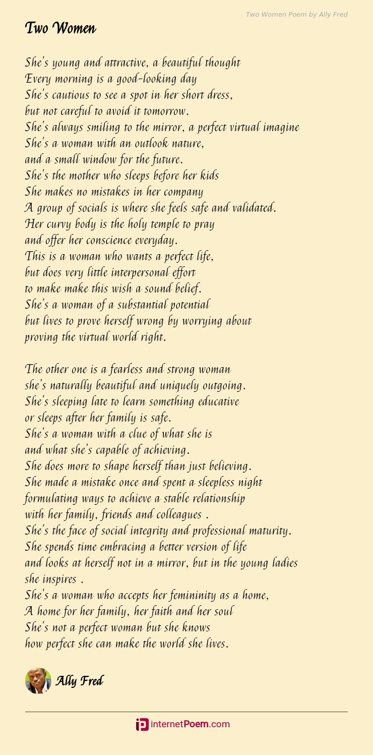 Two Women Poem by Ally Fred