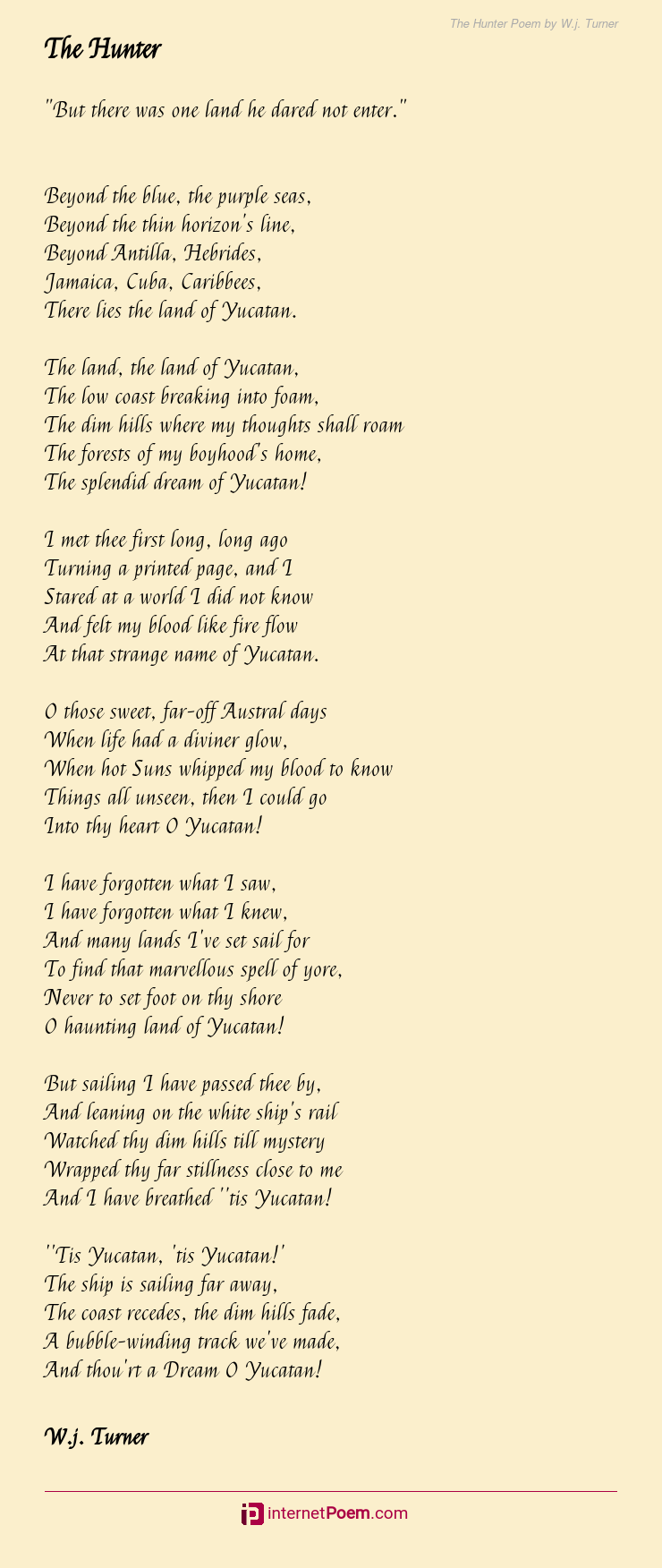 The Hunter Poem By Wj Turner