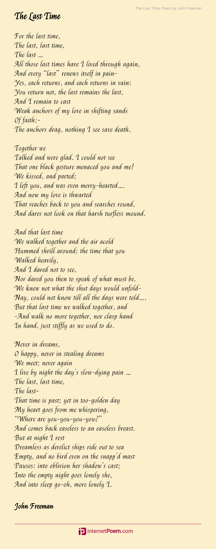 The Last Time Poem By John Freeman