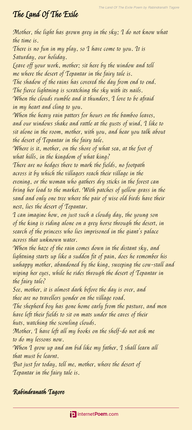 The Land Of The Exile Poem by Rabindranath Tagore