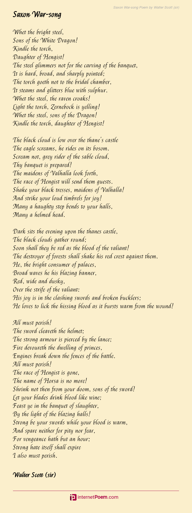 Saxon War Song Poem By Walter Scott Sir