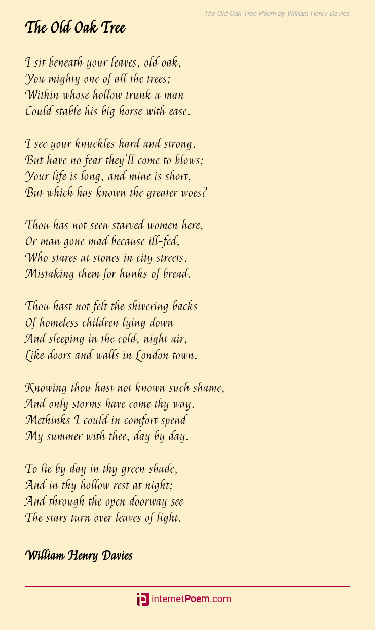 The Old Oak Tree Poem by William Henry Davies