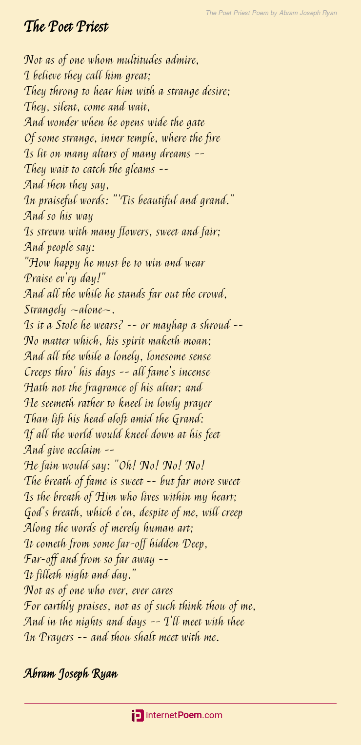 The Poet Priest Poem by Abram Joseph Ryan
