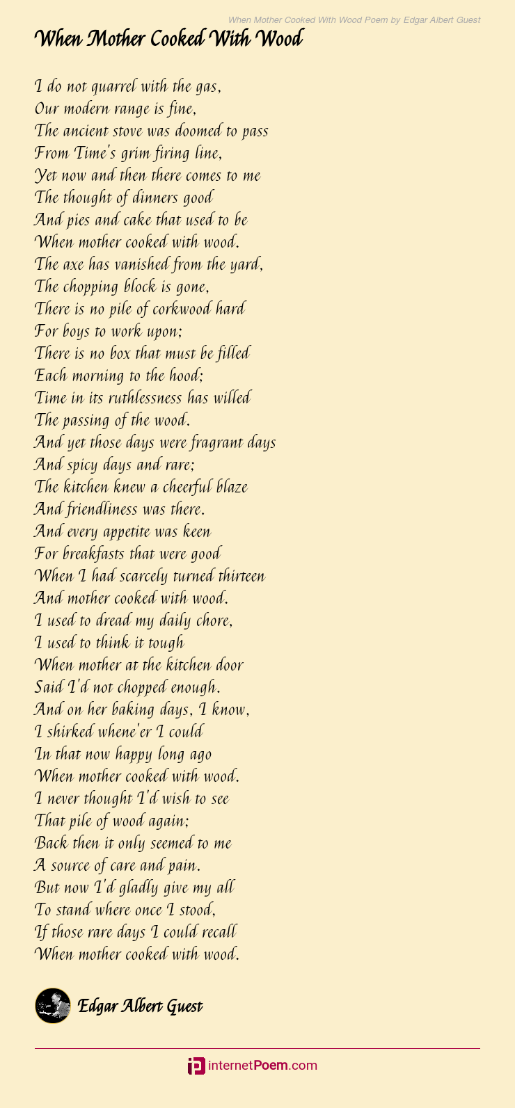 When Mother Cooked With Wood Poem by Edgar Albert Guest