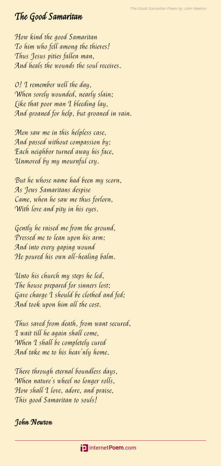 The Good Samaritan Poem by John Newton