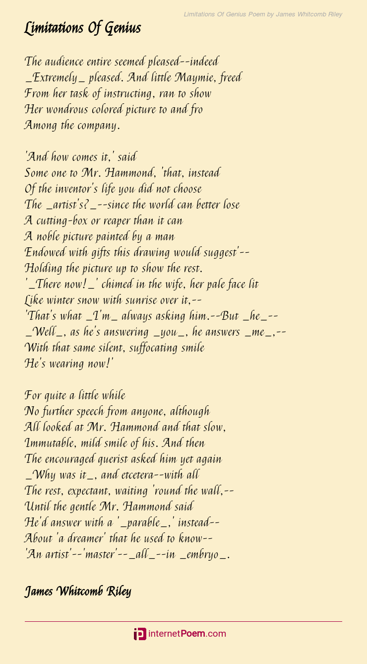Limitations Of Genius Poem by James Whitcomb Riley