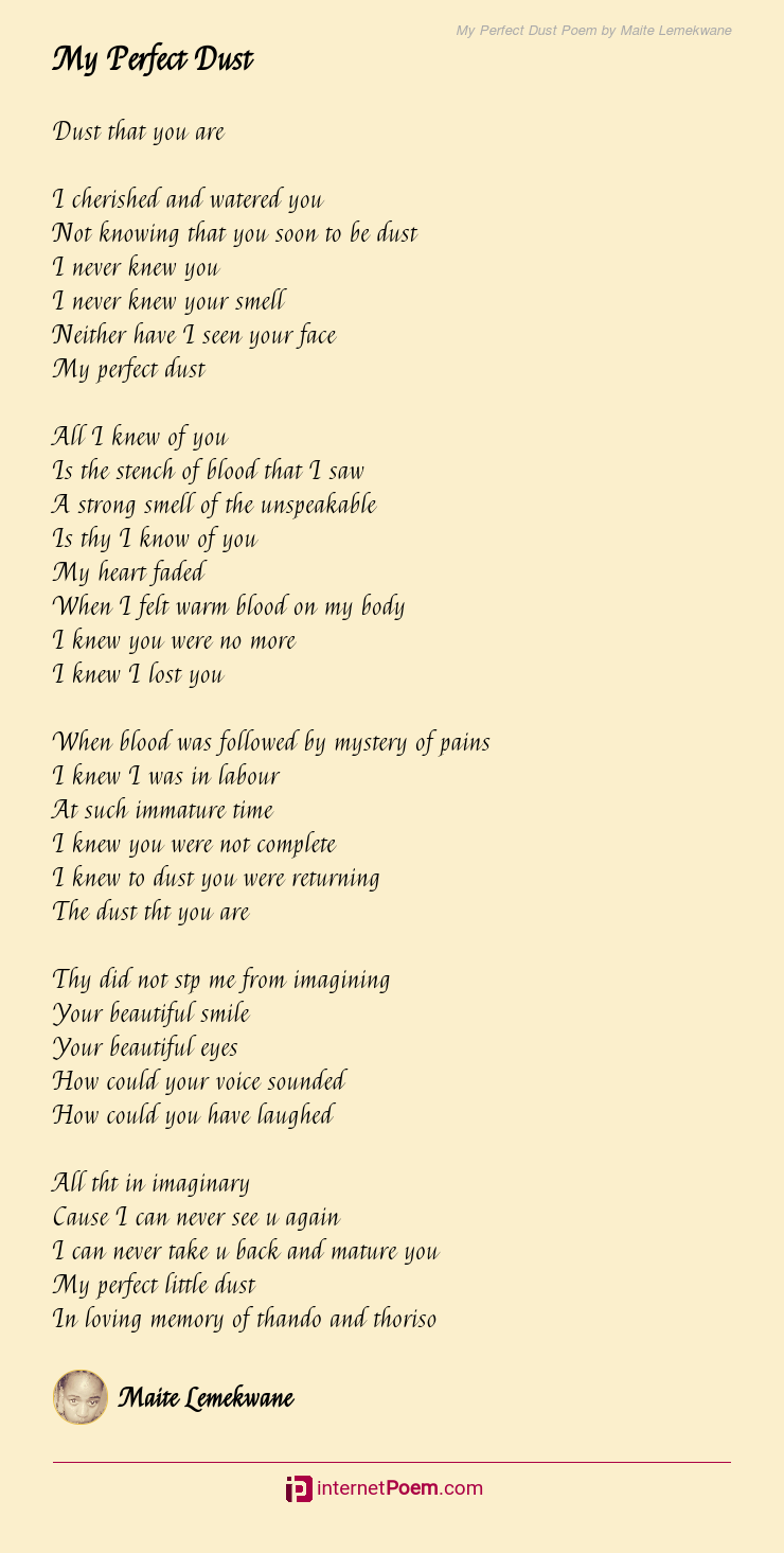 My Perfect Dust Poem by Maite Lemekwane