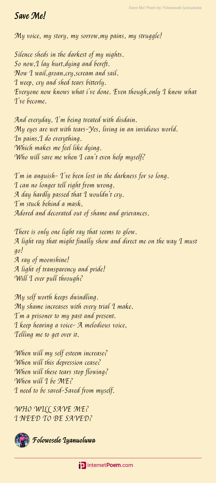 Save Me Poem By Folowosele Iyanuoluwa