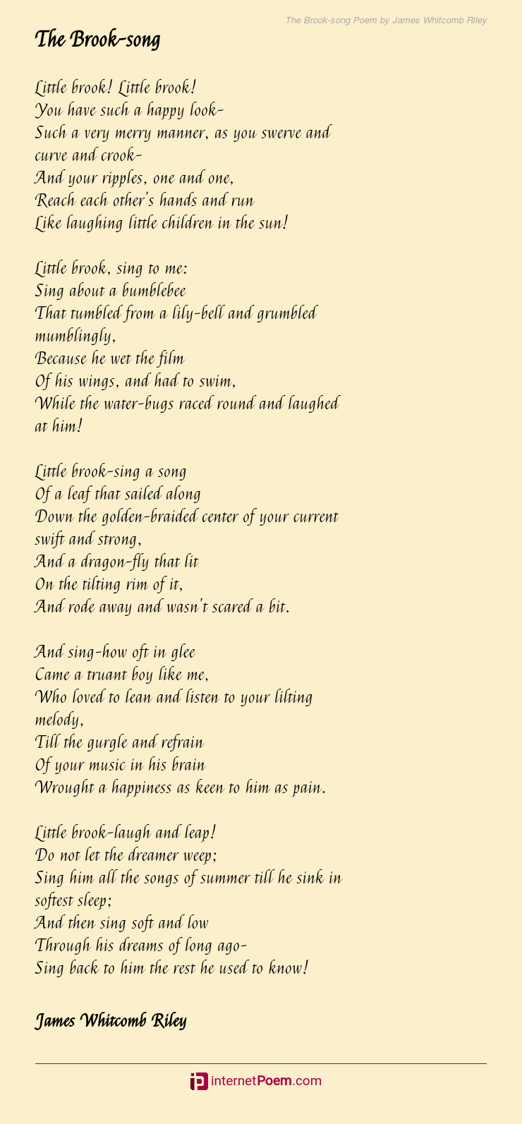 The Brook-song Poem by James Whitcomb Riley