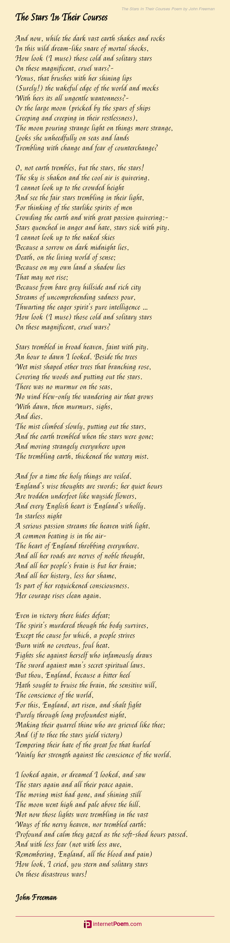 The Stars In Their Courses Poem By John Freeman