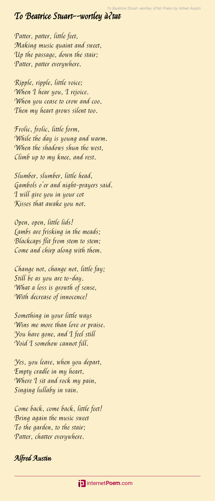 To Beatrice Stuart Wortley àtat Poem By Alfred Austin
