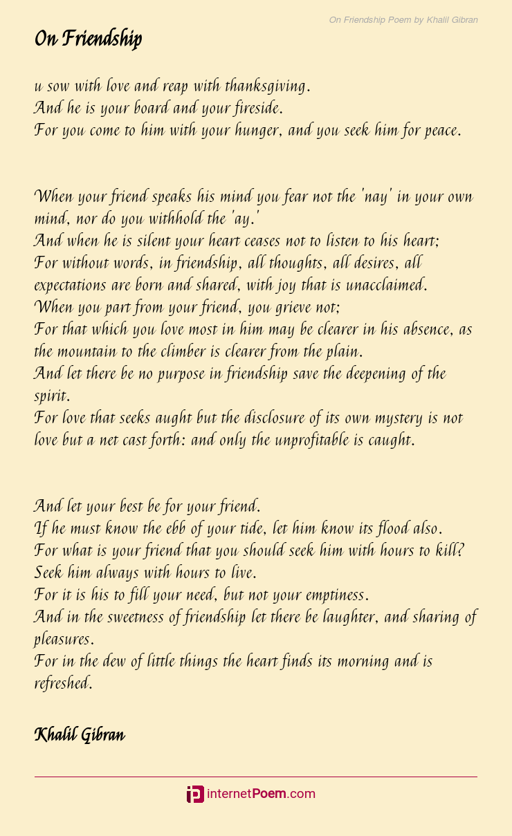 On Friendship Poem by Khalil Gibran