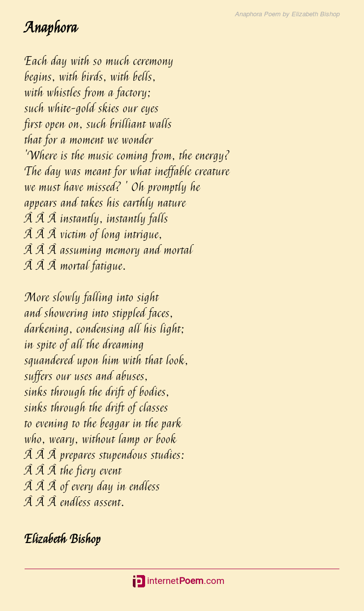 Anaphora Poem By Elizabeth Bishop 