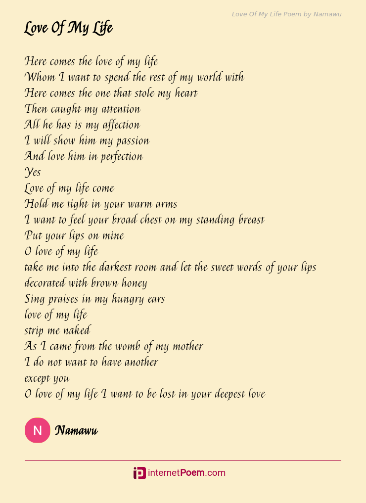 The life to my love poem of The Love