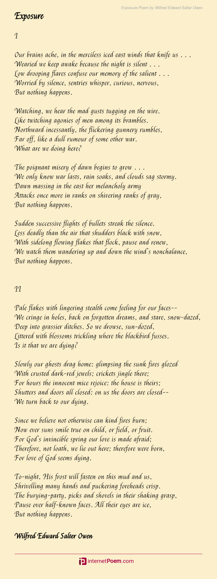 Exposure Poem by Wilfred Edward Salter Owen