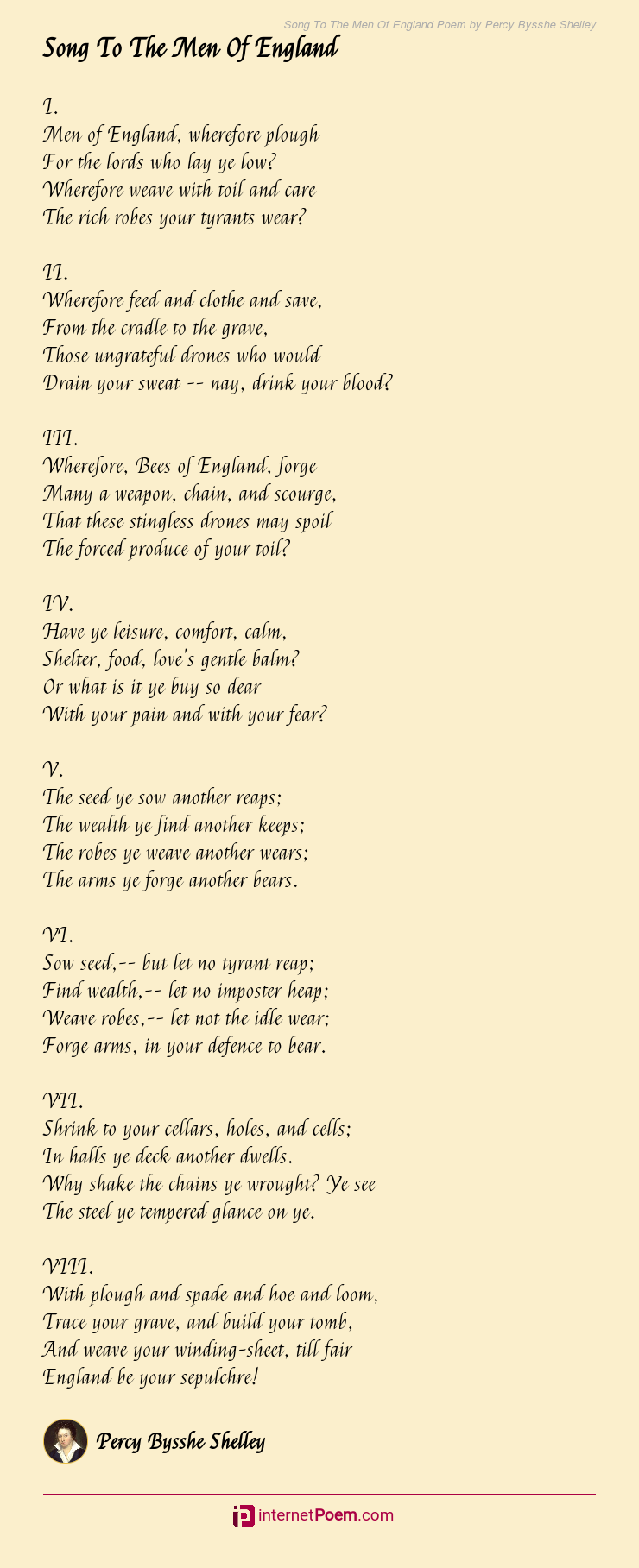 Song To The Men Of England Poem By Percy Bysshe Shelley