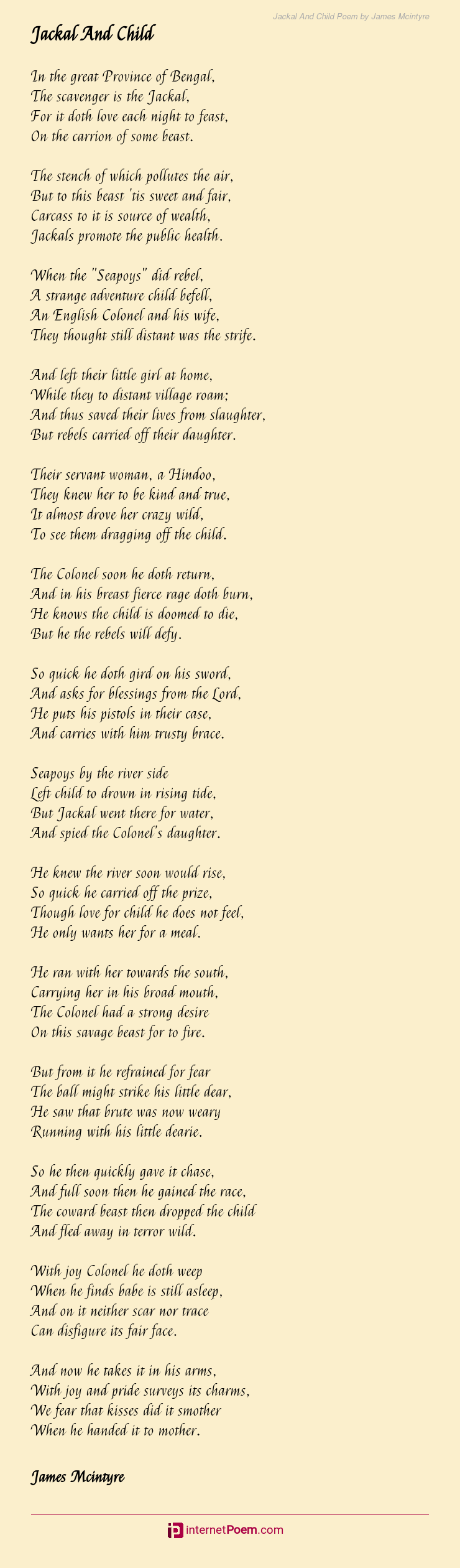 Jackal And Child Poem by James Mcintyre