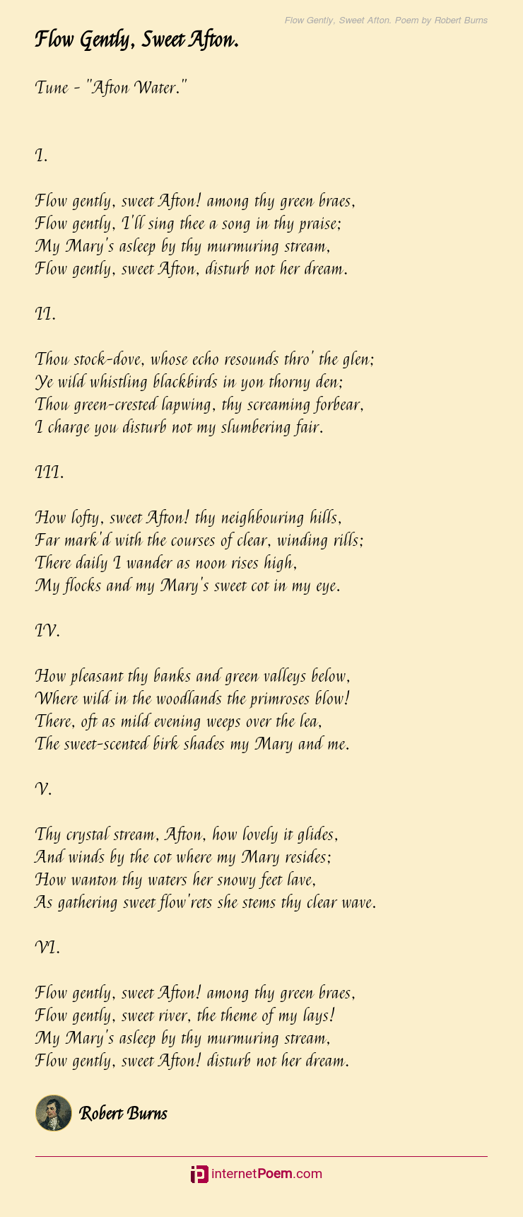 Flow Gently, Sweet Afton. Poem by Robert Burns