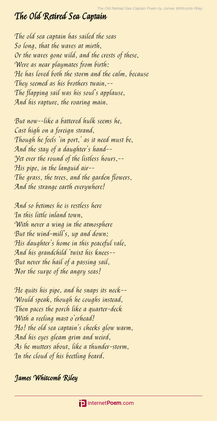 The Old Retired Sea Captain Poem by James Whitcomb Riley