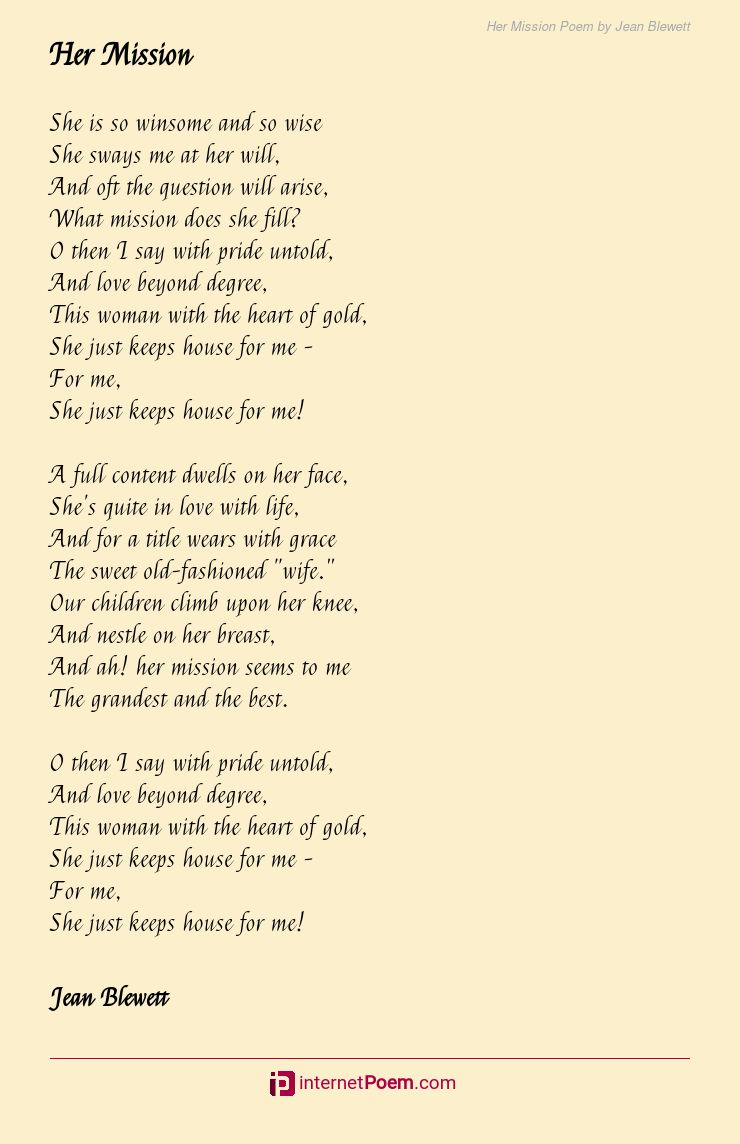 Her Mission Poem By Jean Blewett
