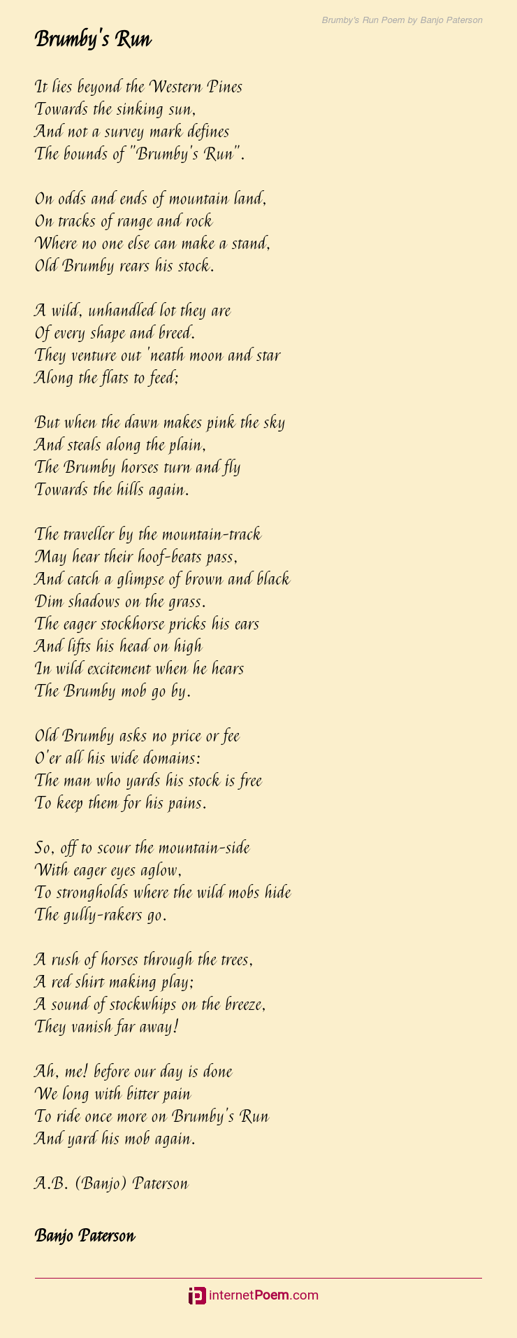 Brumby's Run Poem by Banjo Paterson