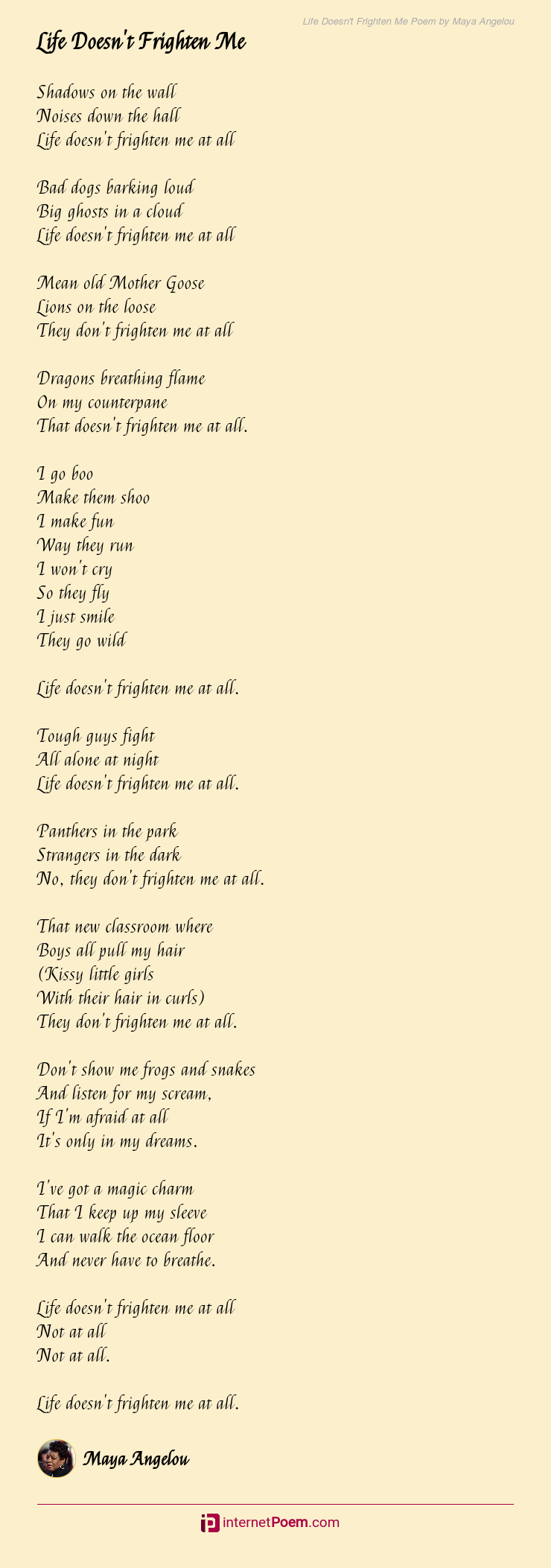 Life Doesn't Frighten Me Poem by Maya Angelou