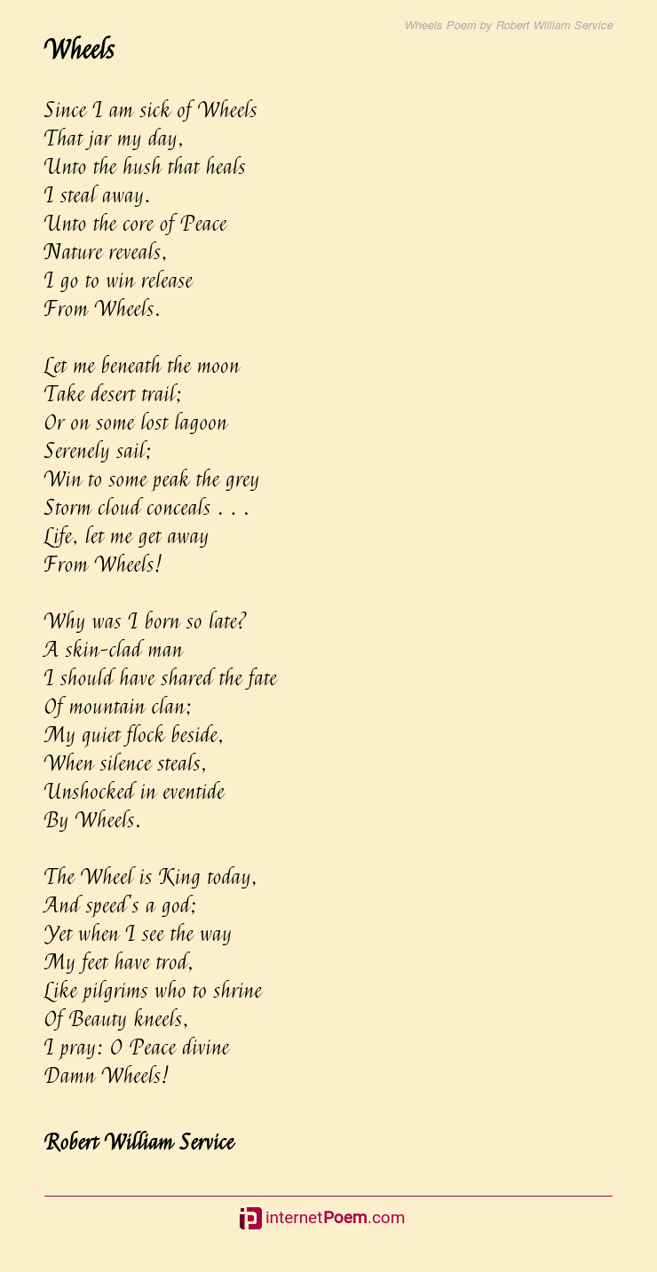 Wheels Poem by Robert William Service