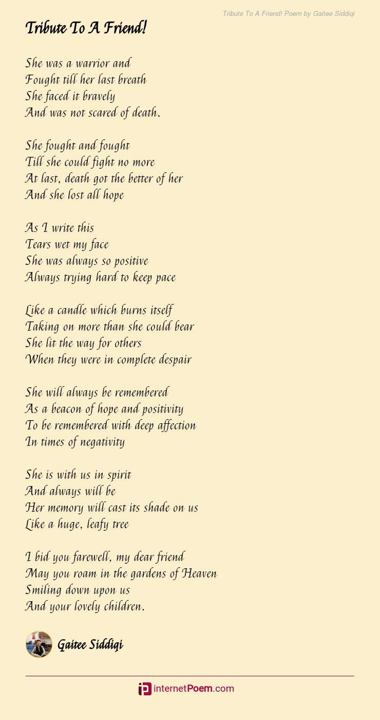 Tribute To A Friend! Poem by Gaitee Siddiqi