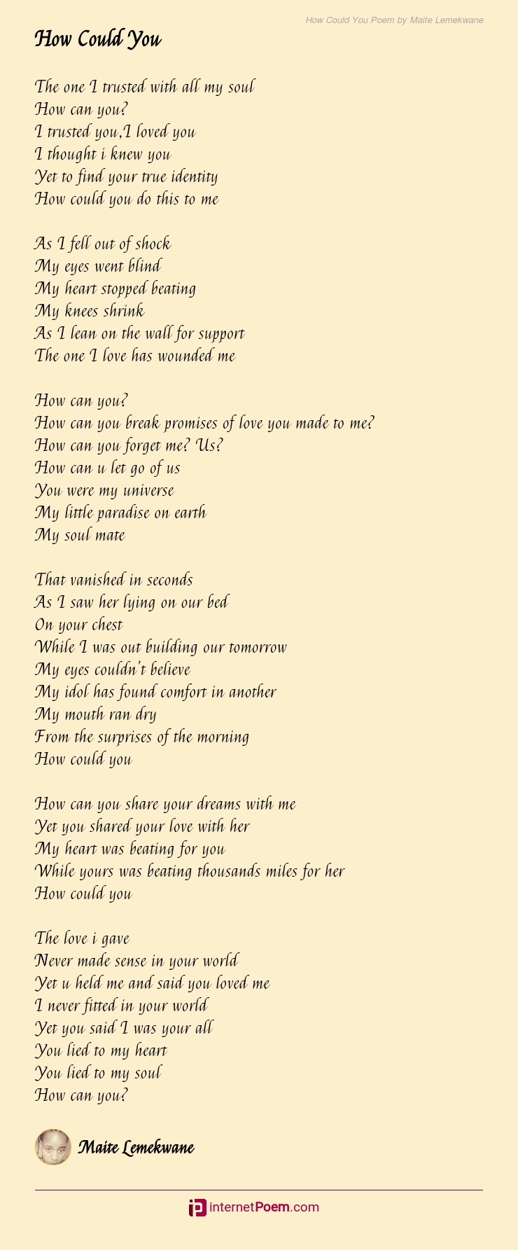 How Could You Poem by Maite Lemekwane