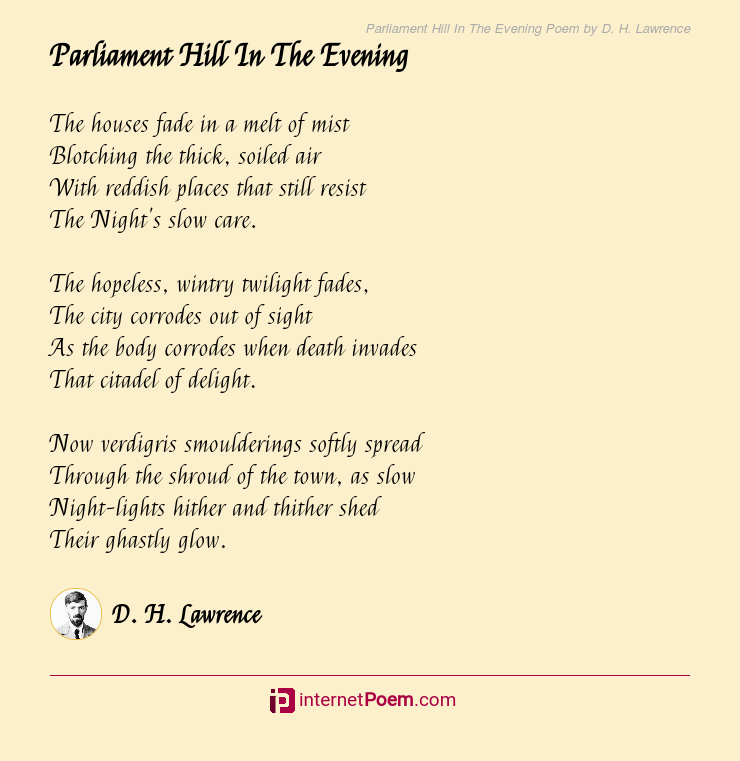 Tidlig hinanden undskyldning Parliament Hill In The Evening Poem by D. H. Lawrence