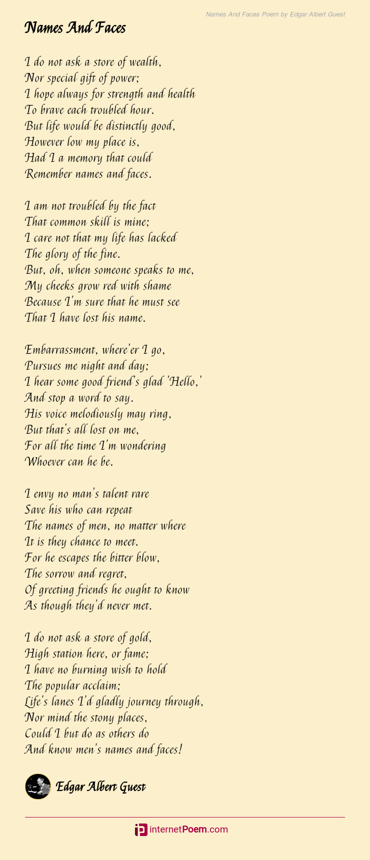 Names And Faces Poem by Edgar Albert Guest