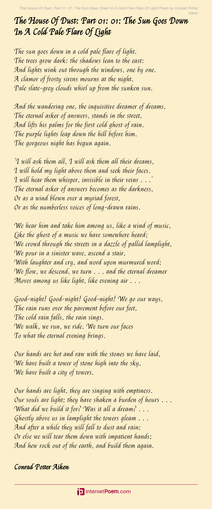 The House Of Dust: Part 01: 01: The Sun Goes Down In A Cold Pale Flare ...