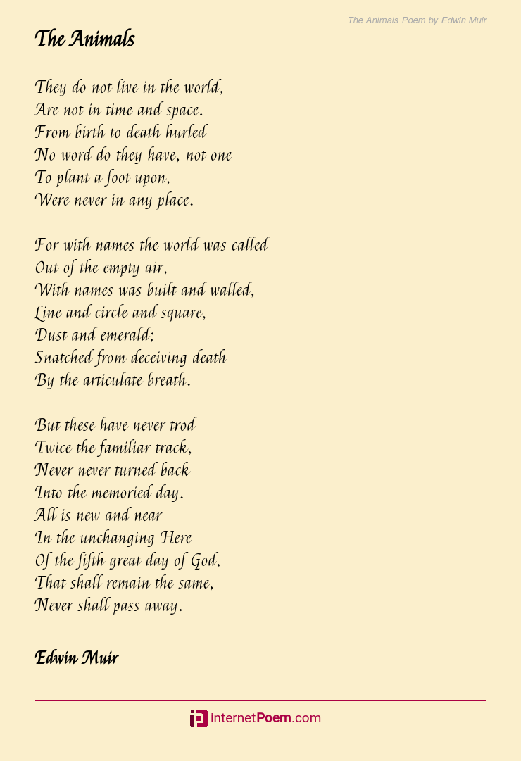 The Animals Poem by Edwin Muir