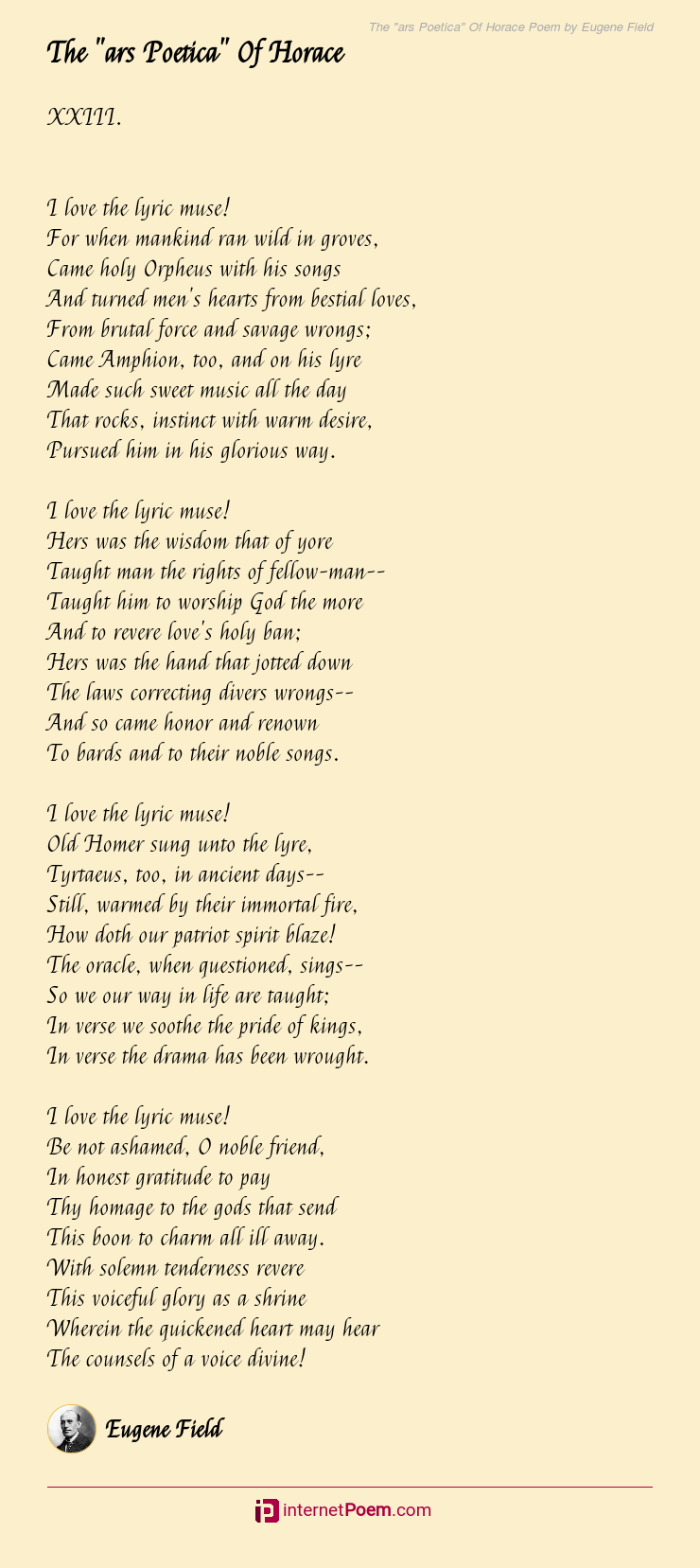 The quot ars Poetica quot Of Horace Poem by Eugene Field
