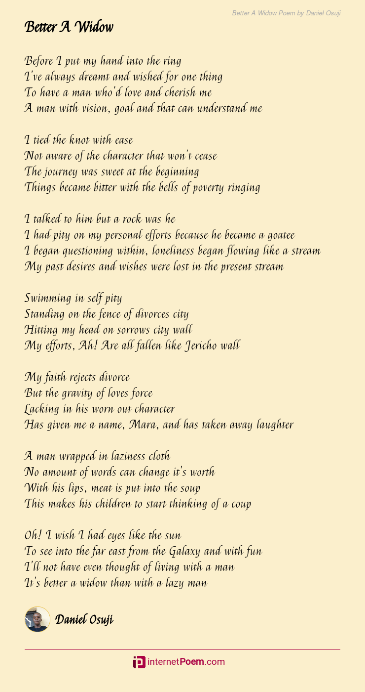 Better A Widow Poem by Daniel Osuji
