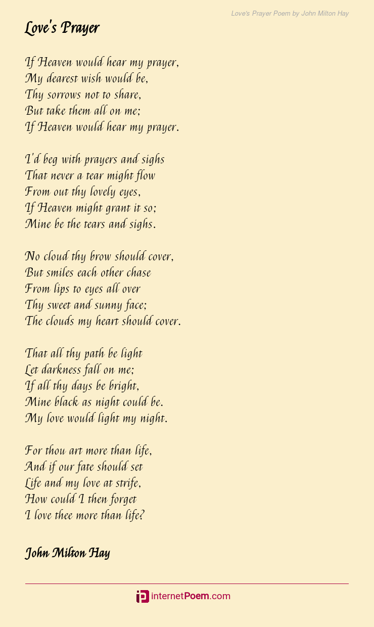 Love S Prayer Poem By John Milton Hay