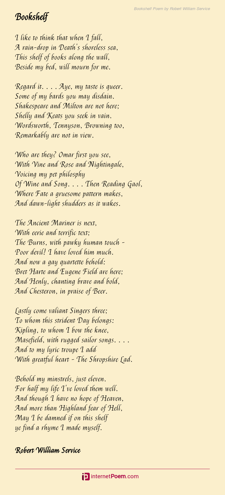 Bookshelf Poem by Robert William Service