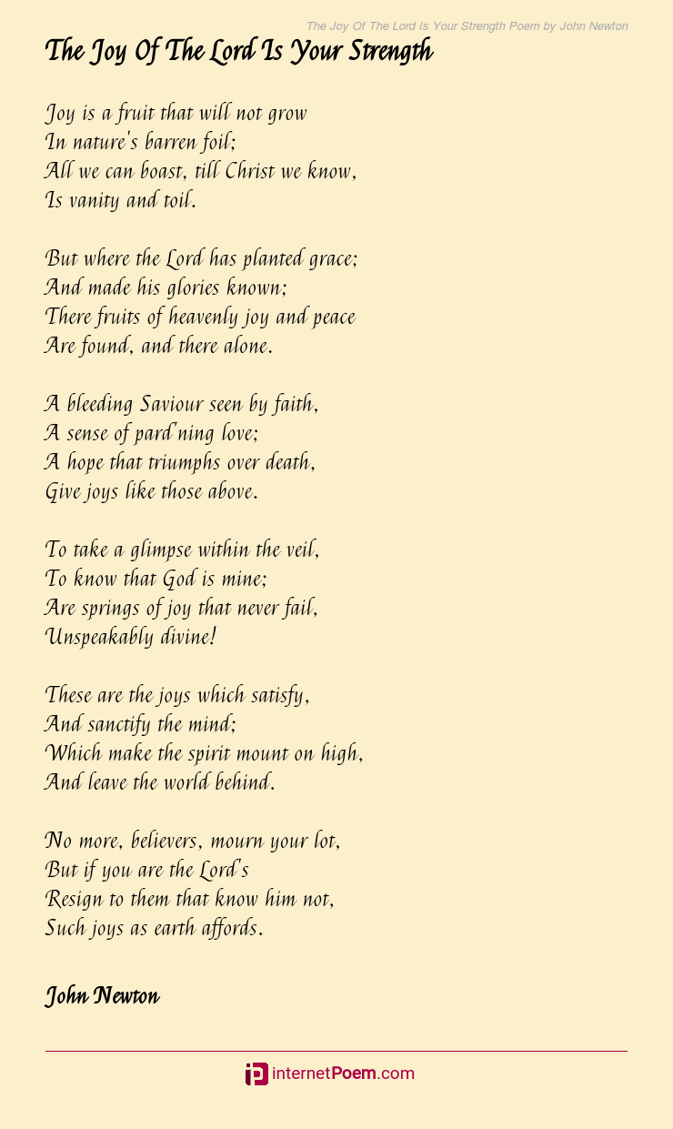The Joy Of The Lord Is Your Strength Poem By John Newton the-joy-of-the-lord-is-your-strength-poem-by-john-newton
