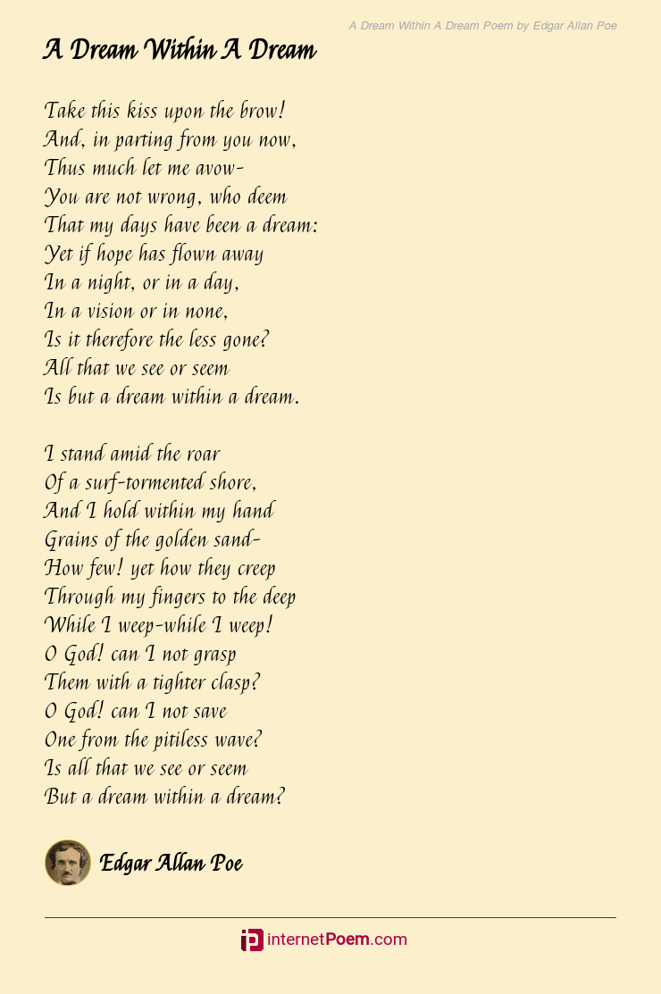 A Dream Within A Dream Poem By Edgar Allan Poe