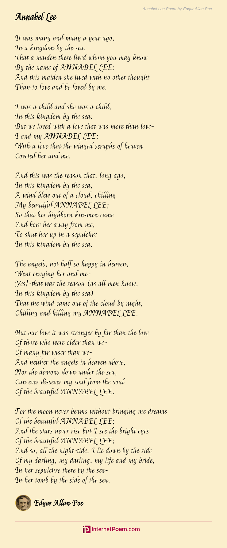 Annabel Lee Poem by Edgar Allan Poe