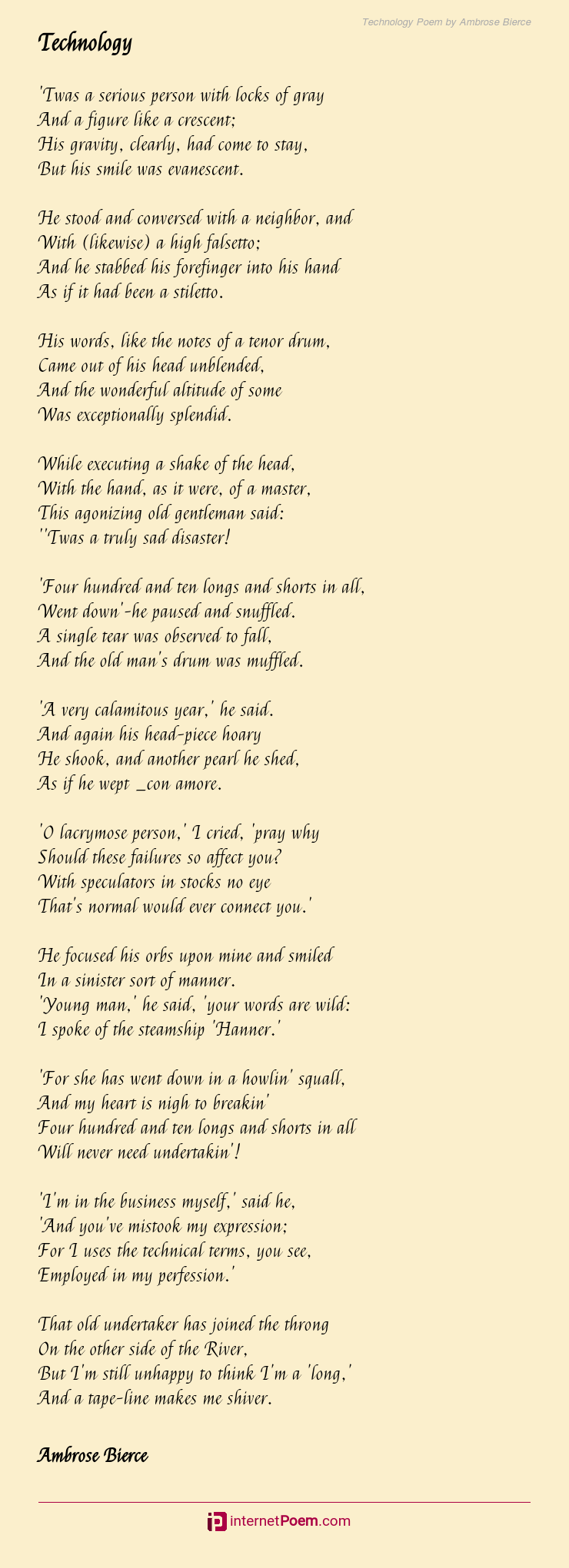 Technology Poem by Ambrose Bierce