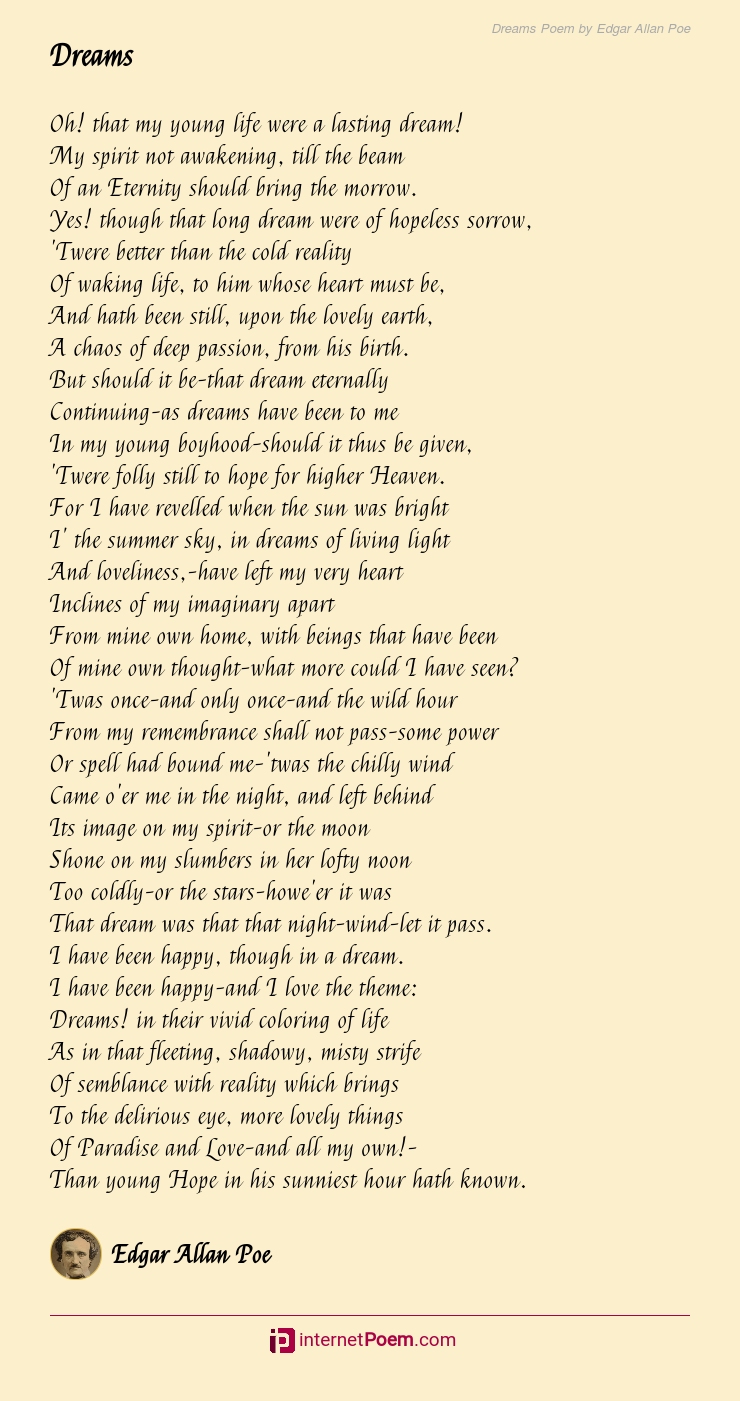 Dreams Poem by Edgar Allan Poe