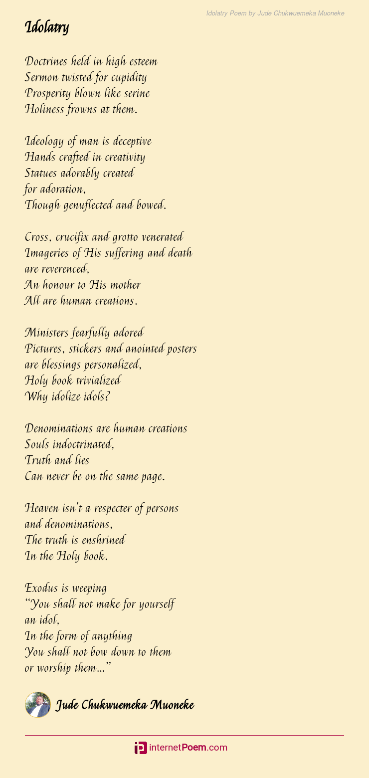 Idolatry Poem by Jude Chukwuemeka Muoneke