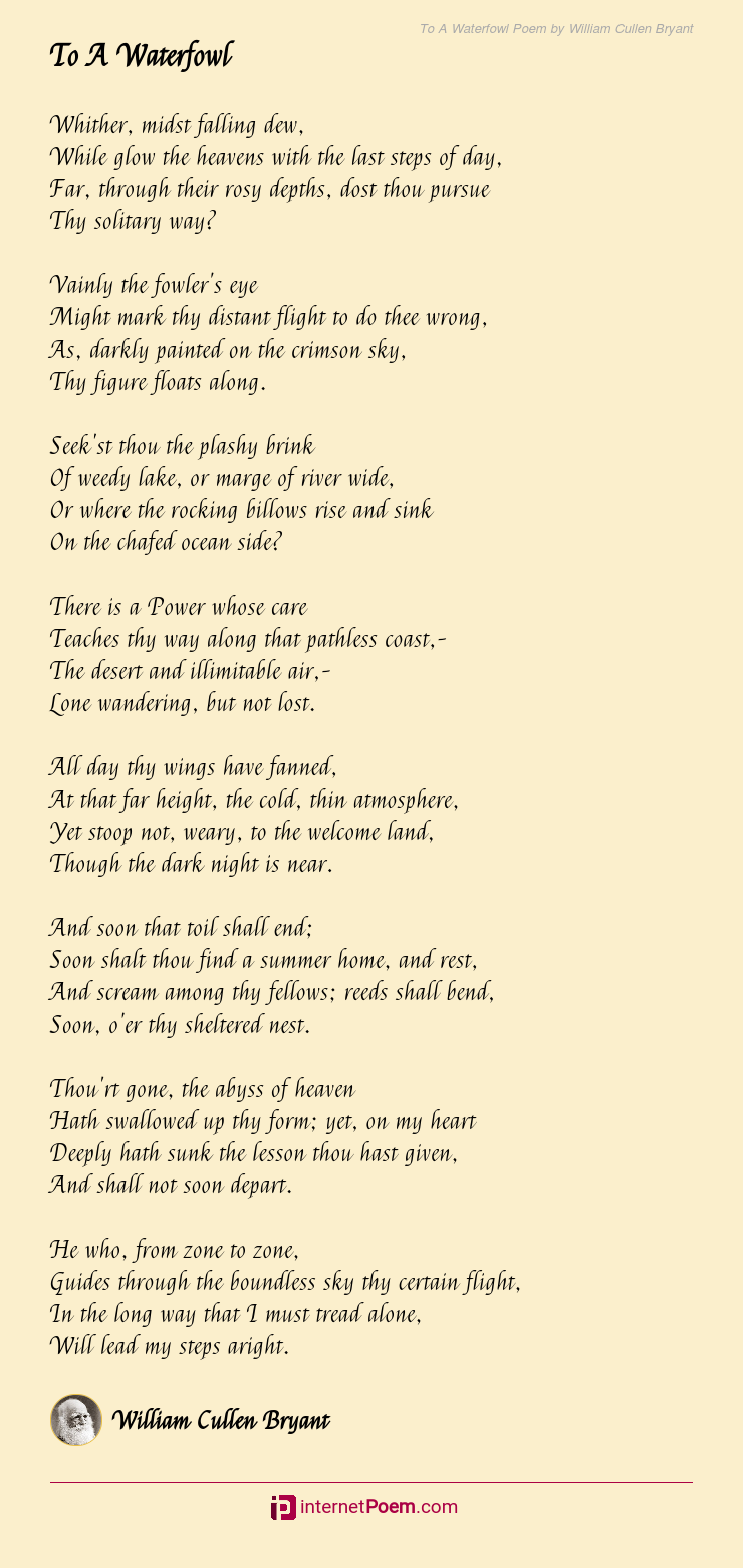 To A Waterfowl Poem By William Cullen Bryant