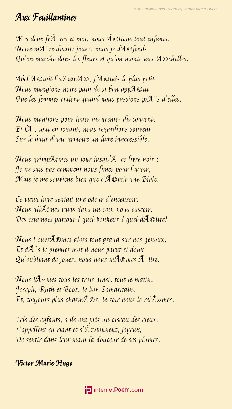 Aimez-vous Victor Hugo  ? Aux-feuillantines-poem-by-victor-marie-hugo