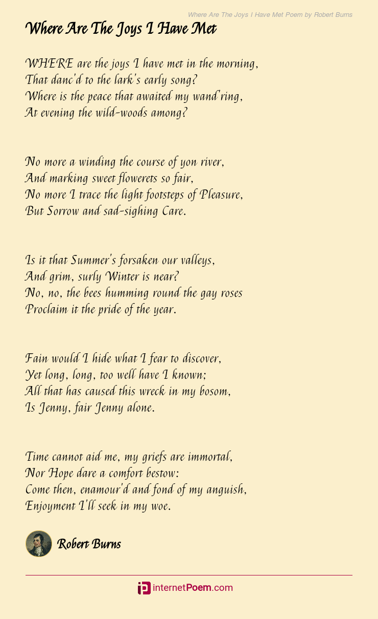 Where Are The Joys I Have Met Poem By Robert Burns