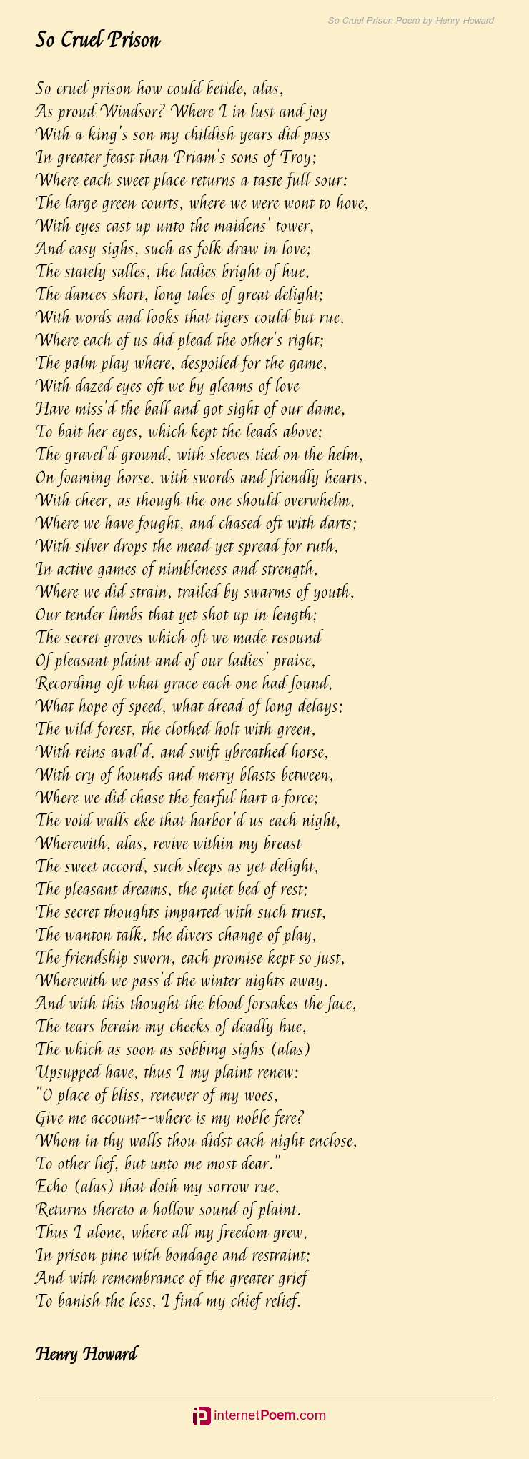 So Cruel Prison Poem By Henry Howard 0957